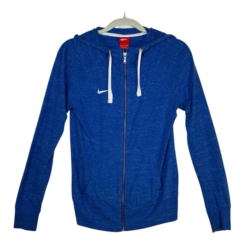 Nike Zip Up Hoodie Sweater Womens XS Blue Heathered Organic Blend Gym Sporty